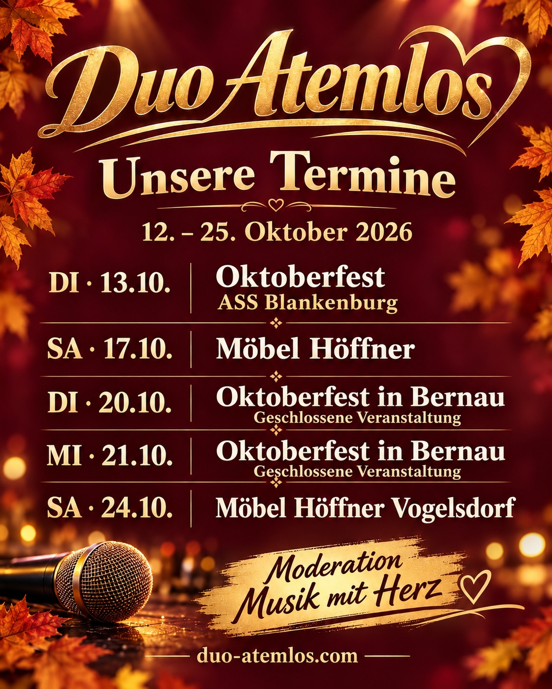 Aktueller Veranstaltungsflyer von Duo Atemlos